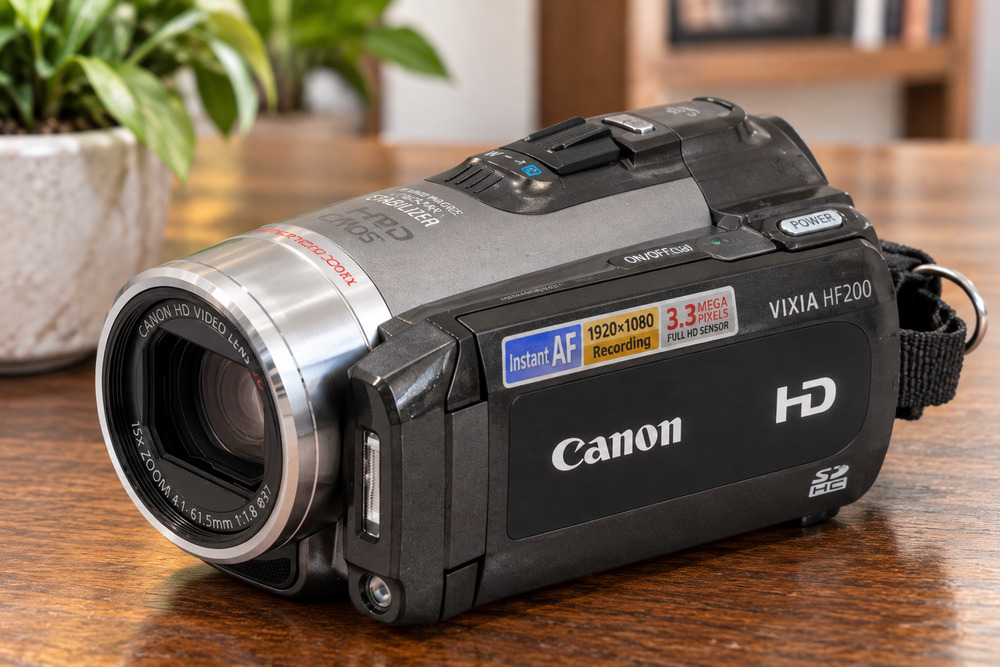 Canon VIXIA HF200 HD Camcorder 15x Optical Zoom 16GB SD Card No Charger Tested